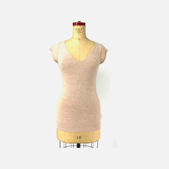 Vintage Y2K Xhilaration Pink and Gold Metallic Cap Sleeve Sweater Top M - Picture 4 of 12